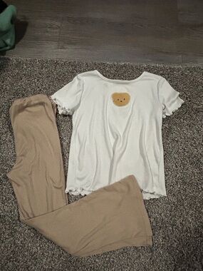 White Knit Top with Cute Tan Patch